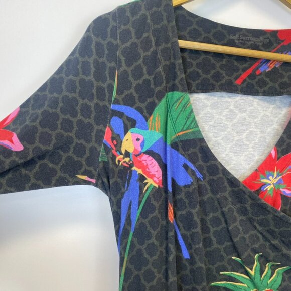 Soft Surroundings Wear Anywhere Tropical Floral Bird Faux Wrap Maxi Dress - Picture 12 of 16